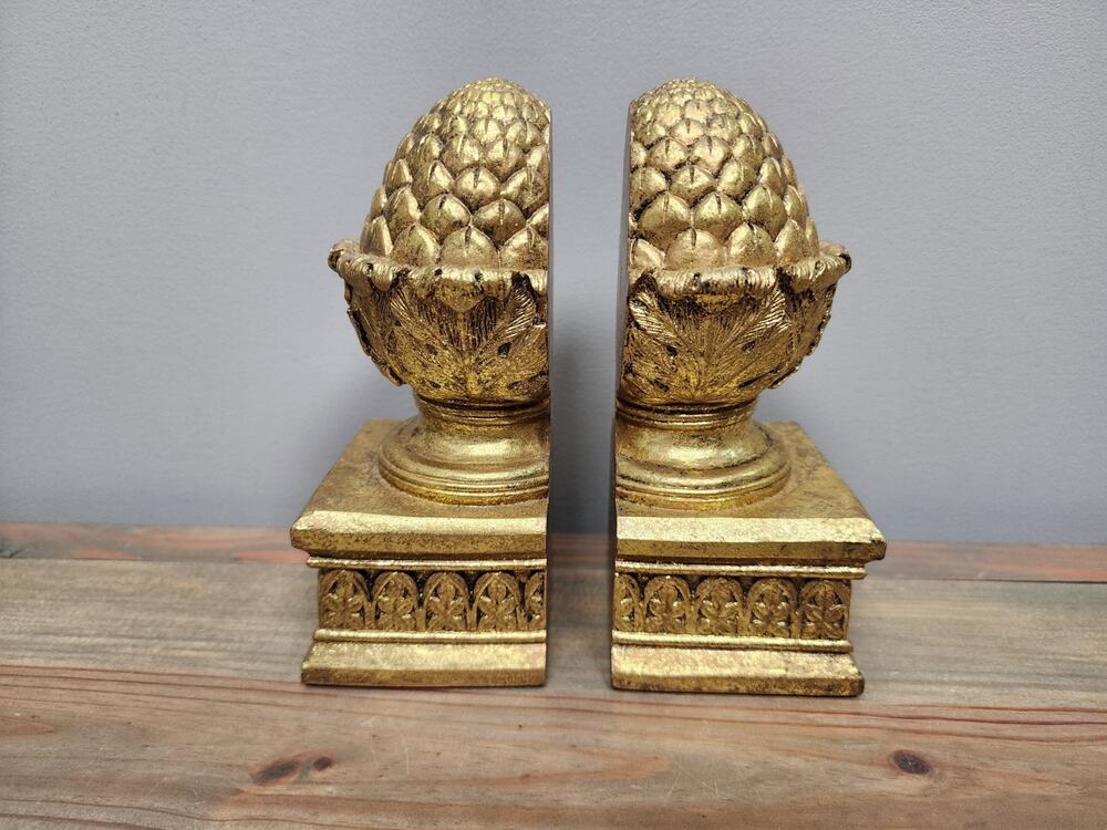 Vintage Gold Pinecone Bookends ( Material : Resin/composite )6.5”x 3.75”x 2.75”